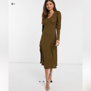 Oasis Long Sleeve Puff Shoulder Midi Dress